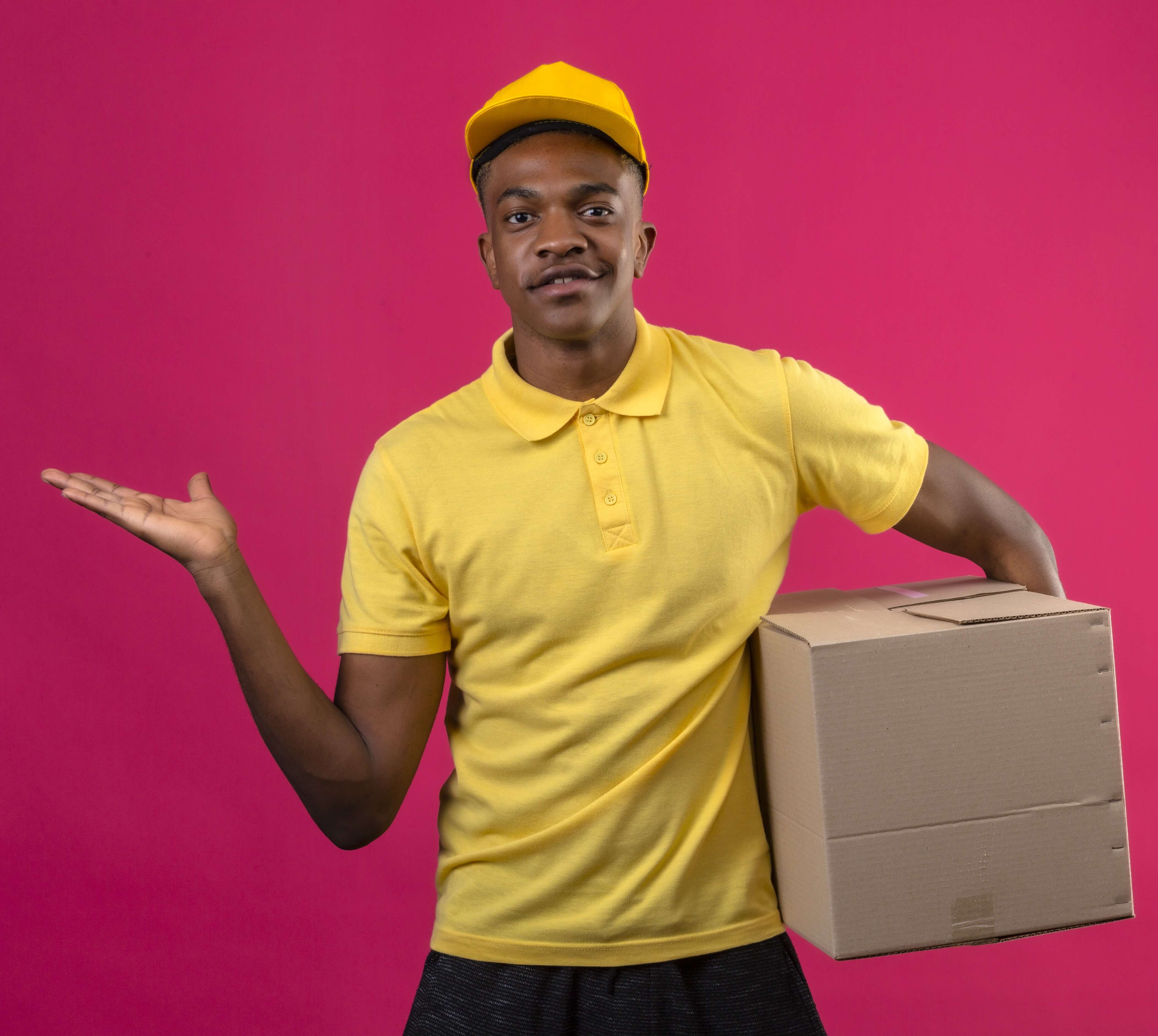 Delivery rider holding a parcel
