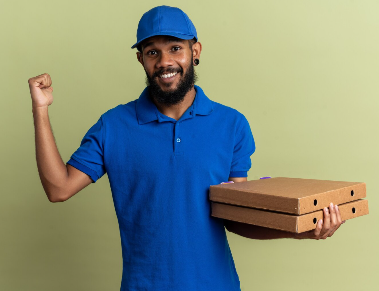 Delivery rider holding boxed meals