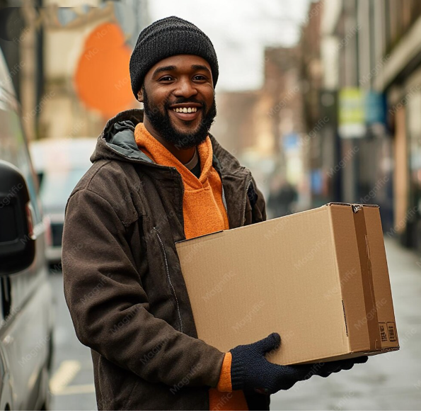 Delivery professional carrying a parcel in the city