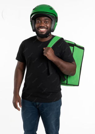 Courier wearing a delivery backpack